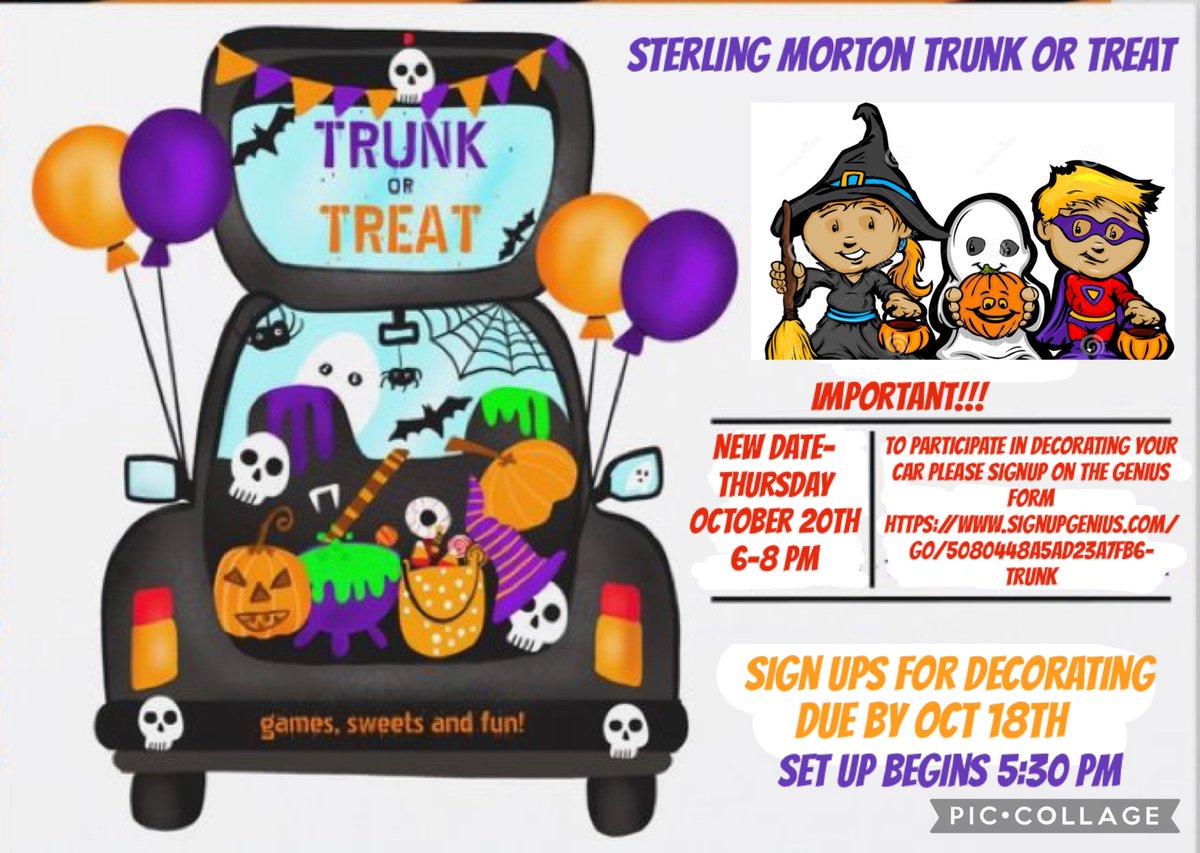MortonPTA's tweet photo. New trunk or treat date. Please sign up by Oct 18th if you want to enter your vehicle. https://t.co/0VTCYsTbAn