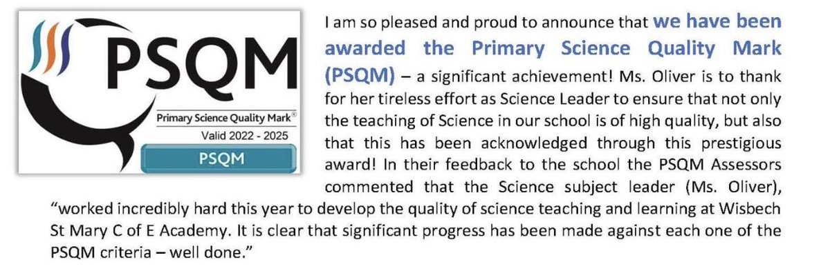 We’ve been awarded the Primary Science Quality Mark! 👩🏻‍🔬🔬
#PQSM #science #proud