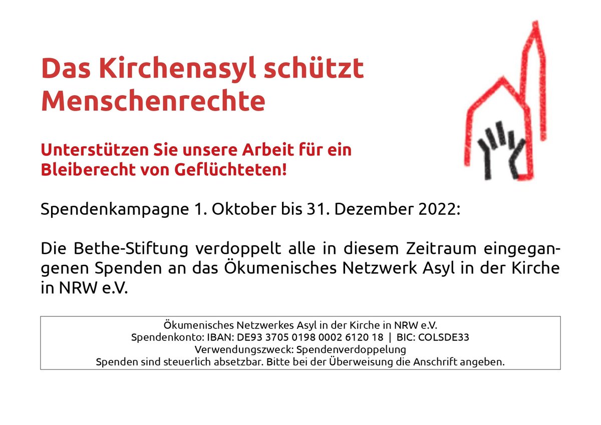 ⚠️Spendenaufruf⚠️
Wir brauchen eure Hilfe!
Unterstützt unsere #Kirchenasyl-Arbeit mit eurer Spende, damit wir eine_n weitere_n Mitarbeiter_in einstellen können. Angesichts der hohen Anzahl an #Abschiebungen müssen wir handlungsfähiger werden.
Threat⬇️