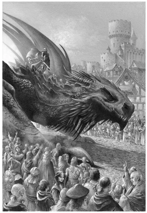 Aegon Targaryen sobre su dragón Balerion, el Terror Negro.

🎨@wheatley_doug 