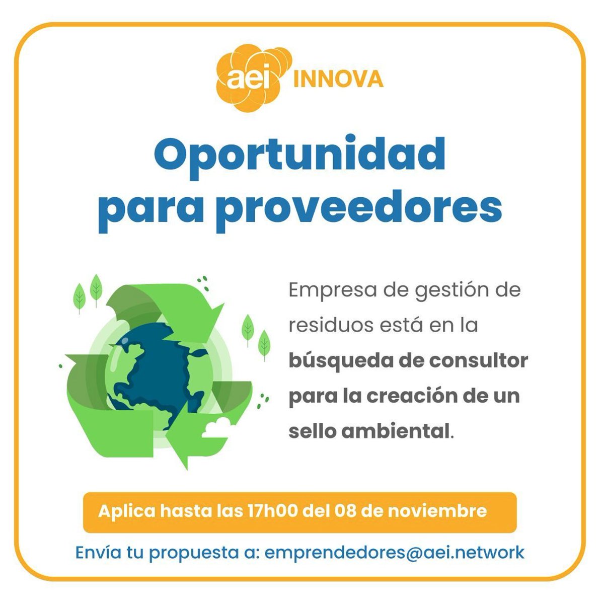aeiecuador's tweet photo. #AEInnova | Uno de nuestros #aliados busca un consultor para la creación de un sello ambiental 🌿 que garantice buenas prácticas en #reciclaje de productos/empaques.

Bases y requerimientos aquí: https://t.co/z1B9vygEi7 https://t.co/oD5GQ3rL3Y