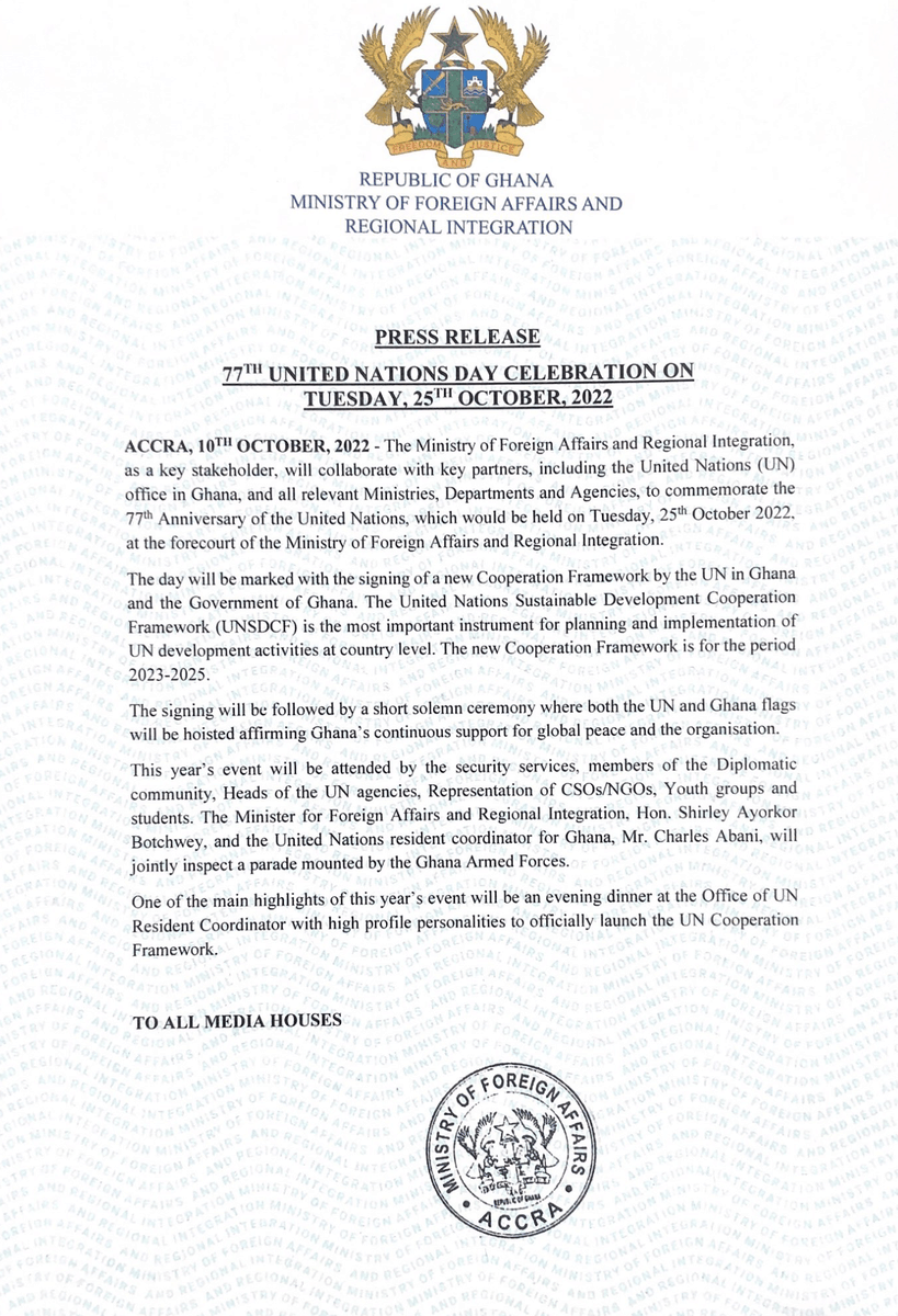 Press Release. #GhanaMFA