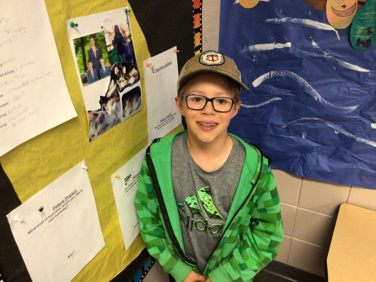 MrEs3rdGrade's tweet photo. In The Spotlight! This 3rd grader likes math, broccoli, Green Bay, and fall holidays.  One day he wants to try paragliding, visit Japan and open a sports store (because he likes sports).
#3rdGradeIsAwesome https://t.co/oo4973rVRp
