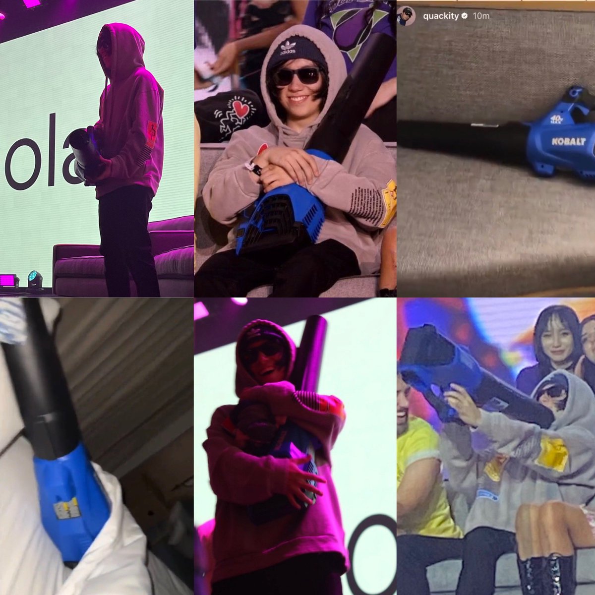 tinakisap's tweet photo. stop fighting over ships, the real twitchcon love story happened between quackity and this damn leaf blower https://t.co/VSQOdkGOlT