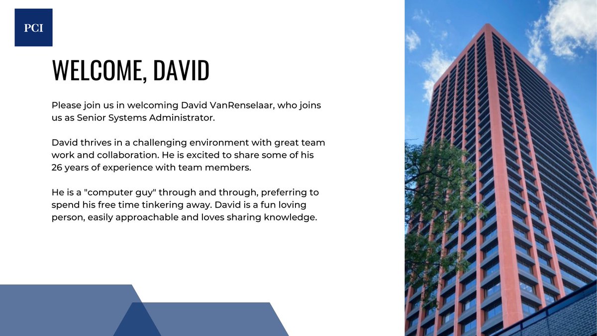 PCIBUF's tweet photo. We are excited to have you, David VanRenselaar. https://t.co/0LRhodi4DX