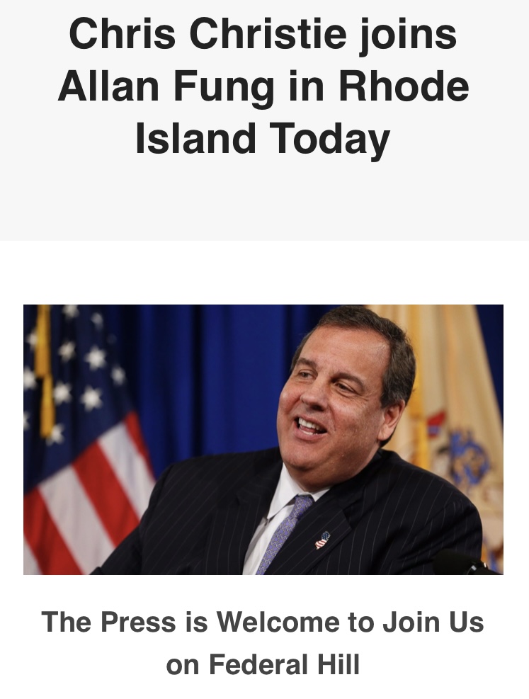 IanDon's tweet photo. Here’s the advisory for Chris Christie’s RI visit in support of @AllanFungRI https://t.co/tk4GENLt2I