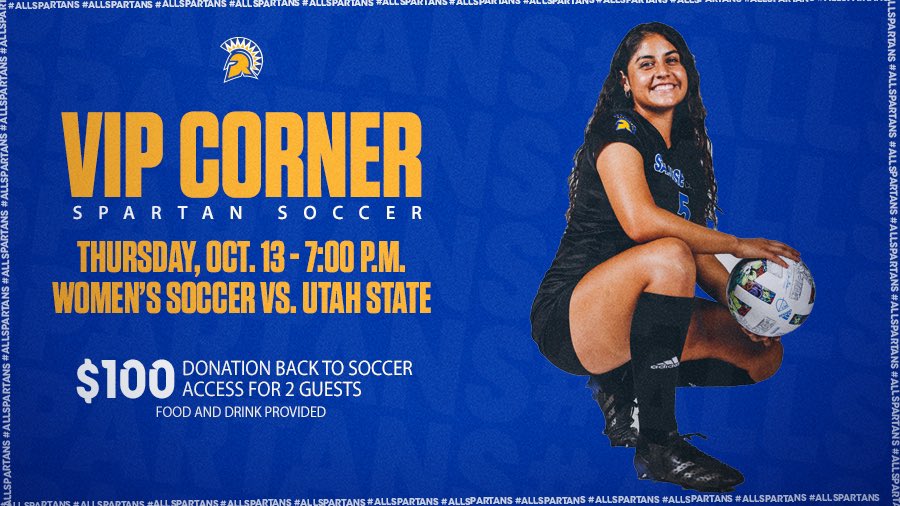 VIP Corner @sjsusoccer is the place to be this Thursday Night! 

Register: bit.ly/3eiwNAK

<a href="/SJSUAthletics/">San Jose State Spartans</a> | #AllSpartans