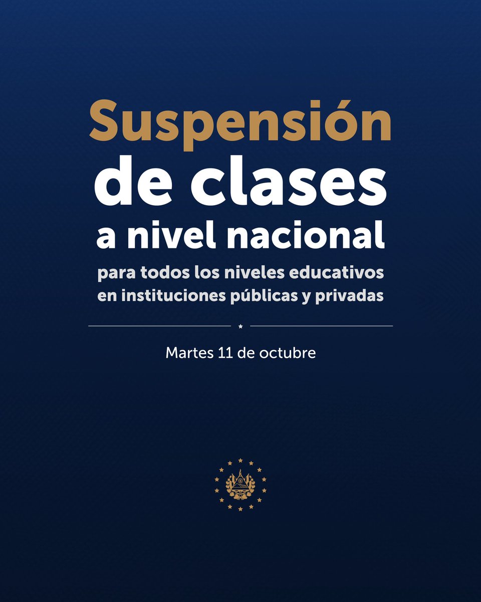 Anunciamos a la población que la suspensión de clases continúa para el día martes 11 de octubre debido a la #DepresiónTropicalJulia.