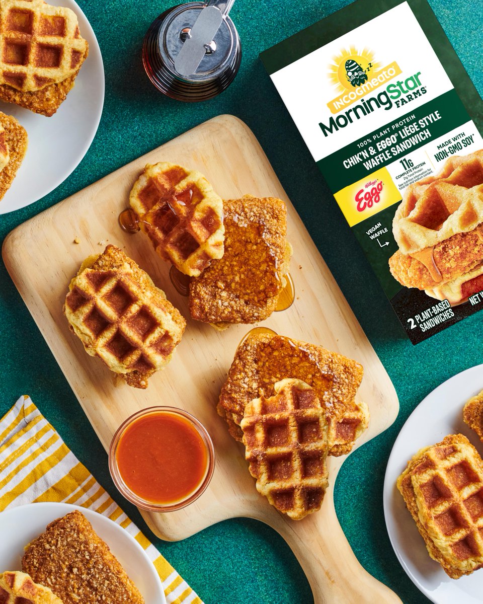 Don’t waffle on this one—or do. 😉 Introducing our 100% vegan NEW MorningStar Farms® Incogmeato® Chik’n and @eggo® Liège Style Waffle Sandwiches.