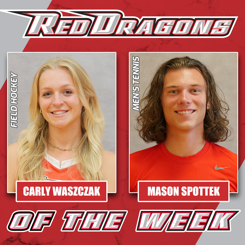Congratulations to our Red Dragons of the Week from <a href="/SUNYOneontaFH/">SUNY Oneonta FH</a> and <a href="/OneontaTennis/">SUNY Oneonta Tennis</a>! Carly Waszczak recorded a hat trick in the 4-0 win over Morrisville. Mason Spottek helped the No. 1 doubles to an 8-7 win against Baruch and then earned the No. 2 singles victory at 6-0, 6-3