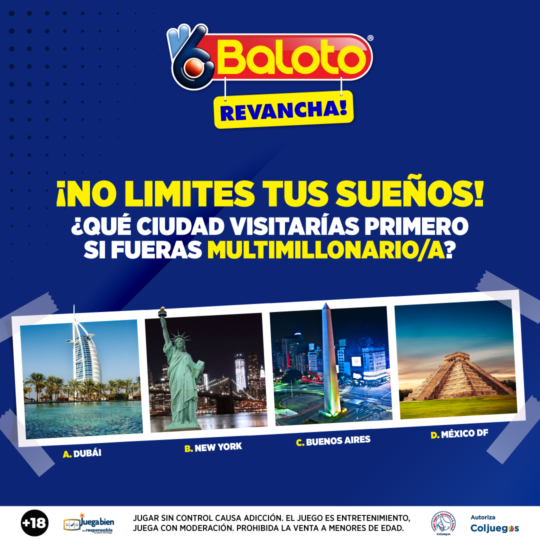 Baloto_Colombia's tweet photo. ¿Cuál será tu próximo destino? Juega Baloto y Revancha y comienza a disfrutar por el mundo. 🤩🏕✈️

#Coljuegos #Colombia #Gana #Jer #Facilisimo #Sorteocolombia #Bucaramanga #Medellín #Tunja #Cututa #Compratuticket #Pagar #Dinero #Ingresos #Ganacia #Ingresos #SuRed #SuperGiros https://t.co/VjuIhTDzYP