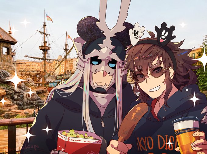 久しぶりにシー行ってきたので代理に浮かれたおじさん二人の絵です🥳 