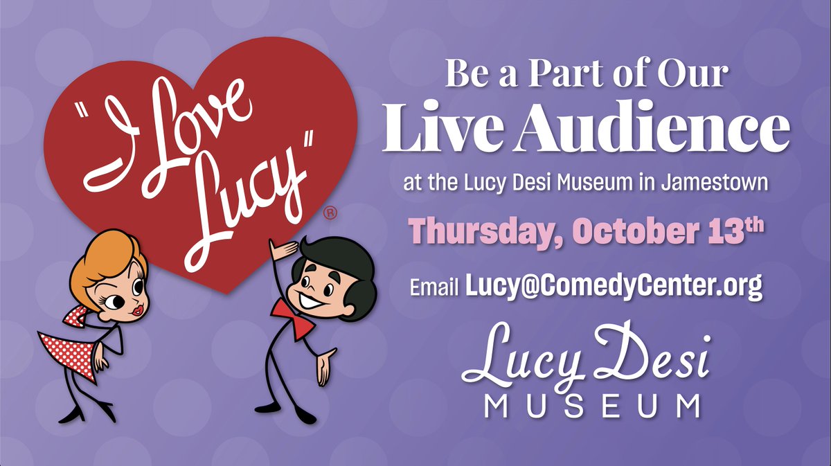 AM Buffalo (@am_buffalo) on Twitter photo Join <a href="/EmilyLampa/">Emily Lampa</a> & <a href="/MercedesEWilson/">MercedesEWilson</a>
Be part of <a href="/am_buffalo/">AM Buffalo</a>'s #LIVEaudience - Thursday, at <a href="/LucyDesiMuseum/">Lucy Desi Museum</a> to celebrate #ILoveLucyDay!
Email: Lucy@comedycenter.org
Include: name, phone #, favorite #Lucy episode
Score FREE admission: #LucyDesiMuseum #NationalComedyCenter Join <a href="/EmilyLampa/">Emily Lampa</a> & <a href="/MercedesEWilson/">MercedesEWilson</a>
Be part of <a href="/am_buffalo/">AM Buffalo</a>'s #LIVEaudience - Thursday, at <a href="/LucyDesiMuseum/">Lucy Desi Museum</a> to celebrate #ILoveLucyDay!
Email: Lucy@comedycenter.org
Include: name, phone #, favorite #Lucy episode
Score FREE admission: #LucyDesiMuseum #NationalComedyCenter