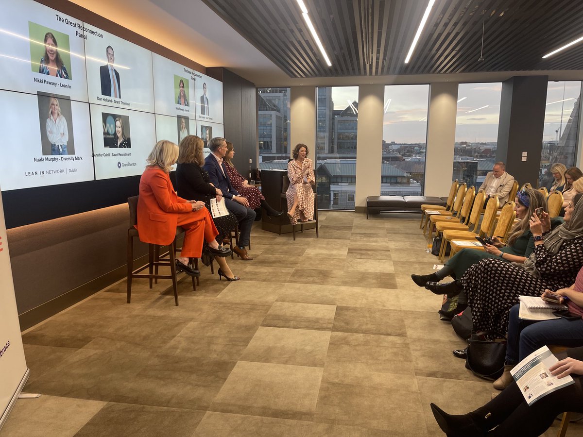 LeanInIreland's tweet photo. Amazing start of LeanIn Dublin’s much awaited the great reconnection event with information on DE&amp;I followed by the panel discussions⁩ ⁦⁦⁦@LeanInOrg⁩ #dublin #grandthorton #thegreatreconnection ⁦@bredamccague⁩ ⁦⁦⁦⁦@nualafmurphy⁩ https://t.co/E4wfjudF7k