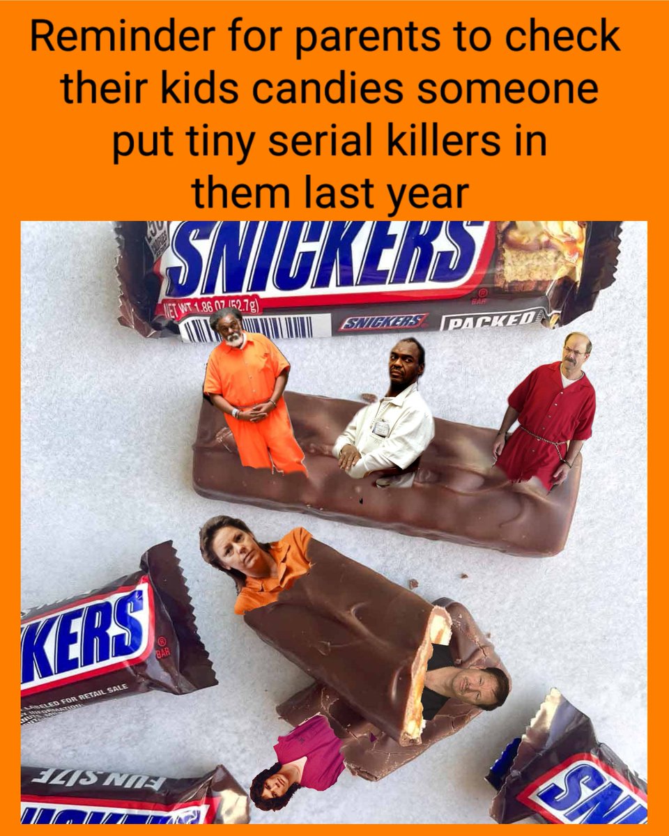 galaxienema's tweet photo. Someone could choke on those, but look how cute they are tiny weeny serial killers
#checkyourcandy #memes #halloween #halloweenmemes #popculture #serialkillers #danger #moviesmemes #horrormemes #darkhumour #darkmemes https://t.co/YGW1P5eNTp