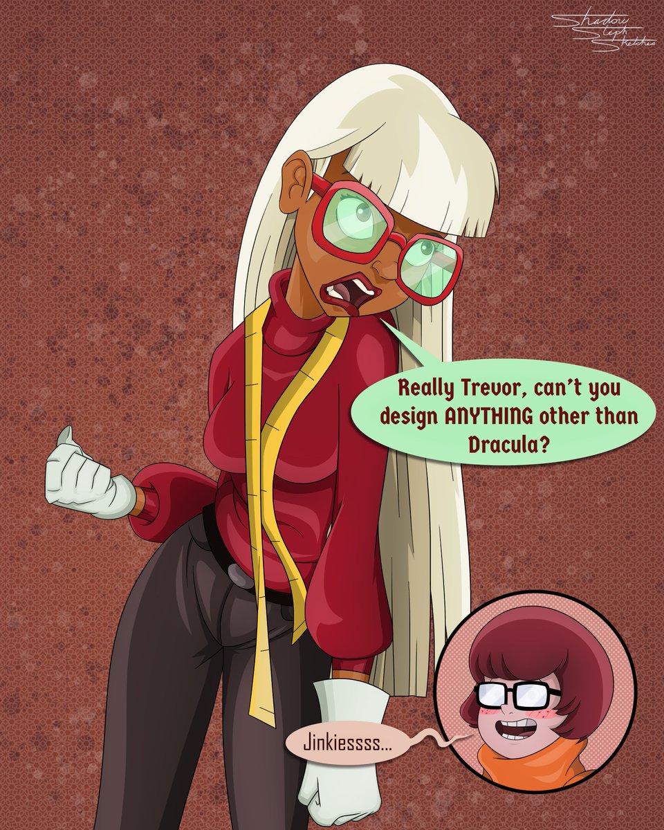 StephSketches's tweet photo. "Really Trevor, can't you design ANYTHING other than Dracula?"
Velma's got a new crush. Meet Coco Diablo! Famous costume designer and criminal organization leader.
#ScoobyDoo #Coolsville #CocoDiablo #VelmaDinkley #Velma #TrickOrTreatScoobyDoo #MysteryInc #HannaBarbera https://t.co/ZehbENNsts
