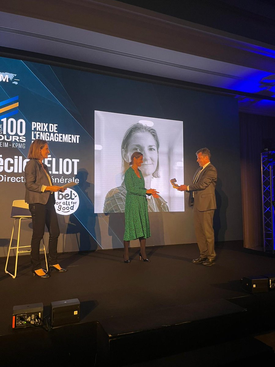 KPMG_France's tweet photo. Un grand bravo à @cecilebeliot, Directrice Générale de @belcorporate, qui reçoit le Prix de l’engagement #ESG, pour l’engagement du groupe depuis plus de 20 ans ! 🏆

 #PrixDes100jours https://t.co/W5YmFSOrij