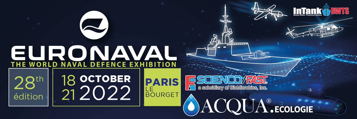 acquaeco_fr's tweet photo. Meet us at Euronaval: the world naval defense exhibtion. Discover the BioBarrier MarineMBR, the Scienco InTank BWTS and the MarineFAST
#SciencoFAST #ACQUAecology #ACQUA #ecology #BioMicrobics #BWTS #IMO #USCG @RecoverWater @BioMicrobics https://t.co/Iiccqbf5U6