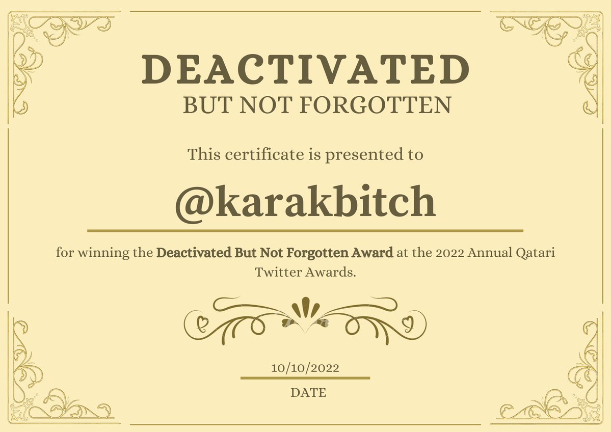 QtrAwards's tweet photo. The "Deactivated But Not Forgotten" award goes to @karakbitch, congratulations! 🎊 https://t.co/JDLsx0xsUt