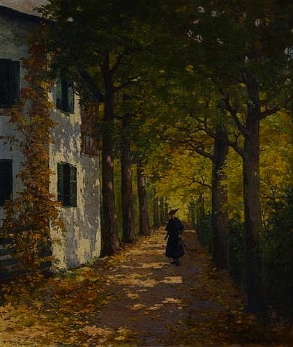 “And when she was alone, she felt like the moon: terrified of the sky, but completely in love with the way it held the stars.” 
― Robert M. Drake.

Good Night 💙💫💙🌕🍁🍂💙 🙏👋😘 - with Autumn Promenade,

By Konstantin Stoitzner, Austrian, (1863-1934)