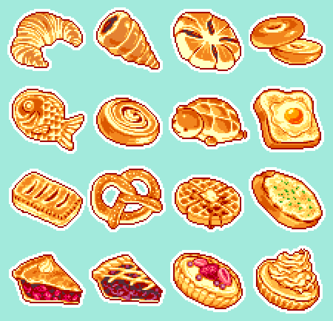 moawko's tweet photo. oldie but goodies :) some food #PixelArt https://t.co/zT5WoS61gJ