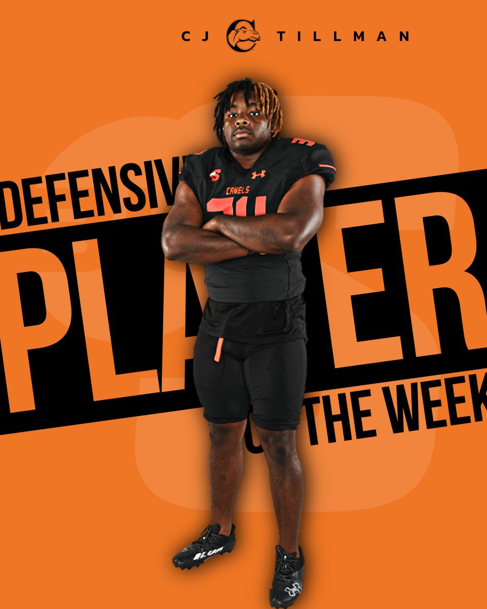 BigSouthSports's tweet photo. He registered a career-high 12 tackle in Campbell’s Big South-opening win over Charleston Southern.

@GoCamelsFB's CJ Tillman is the #BigSouthFB🏈 Defensive Player of the Week! https://t.co/9LUNQJMHaf