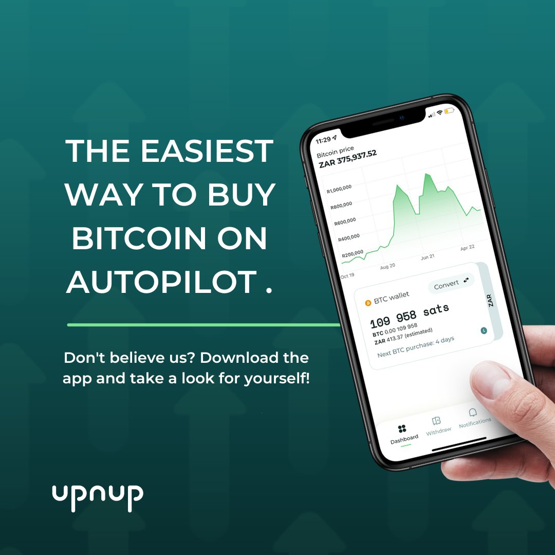 getupnup's tweet photo. Looking for the easiest way to buy and save Bitcoin? With upnup you can save on autopilot by simply setting your savings preference, max cap, and letting us do the rest every time you spend! 💸
⬇️ Download upnup for Android or iOS today!
#upnup #Bitcoin #Savings #MicroInvest https://t.co/7OvtsW9Yot