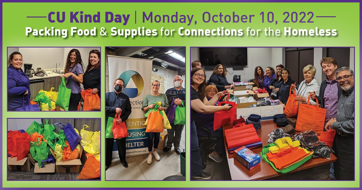 My_PFCU's tweet photo. Oct. 10 is CU Kind Day. Launched in 2019 by the IL Credit Union League, the purpose is to spread kindness & generate awareness of the good work credit unions do in their communities. PFCU packed 50 bags of food & supplies for Connections for the Homeless in Evanston. #CUKind https://t.co/y1GCx6zJY8