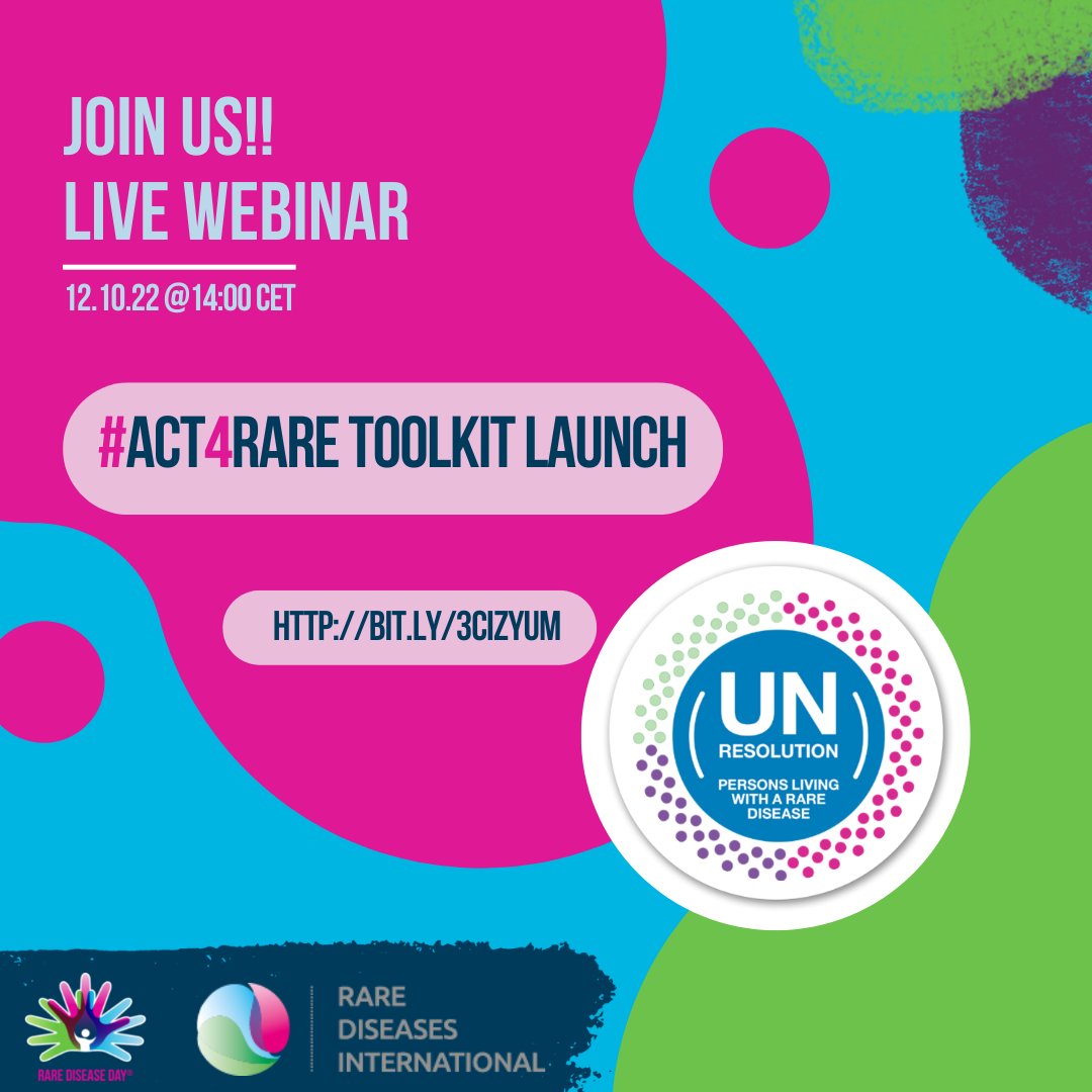 👉 Want to be fully kitted out and ready to go for #RareDiseaseDay?

📅 Register NOW for the #ACT4RARE #UNResolution Toolkit Launch at 2 PM CET on Wednesday to prepare with our hosts @rarediseasesint!

💻 bit.ly/3CizyuM 

#RareDiseases #ShareYourColours #ActNow