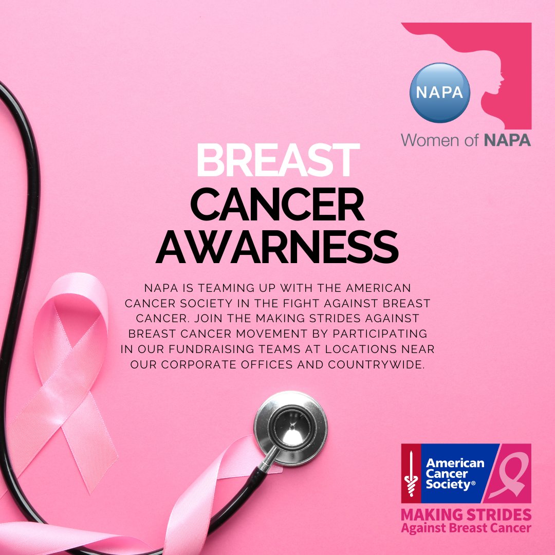 NAPAanesthesia's tweet photo. One in eight women will be diagnosed with breast cancer during their lifetime. In solidarity with survivors &amp; those who have been lost, the Women of NAPA business resource group is fundraising for @AmericanCancer. Join the movement and donate here: https://t.co/ZoPkkAQ1AF https://t.co/UBxtGNuPx0