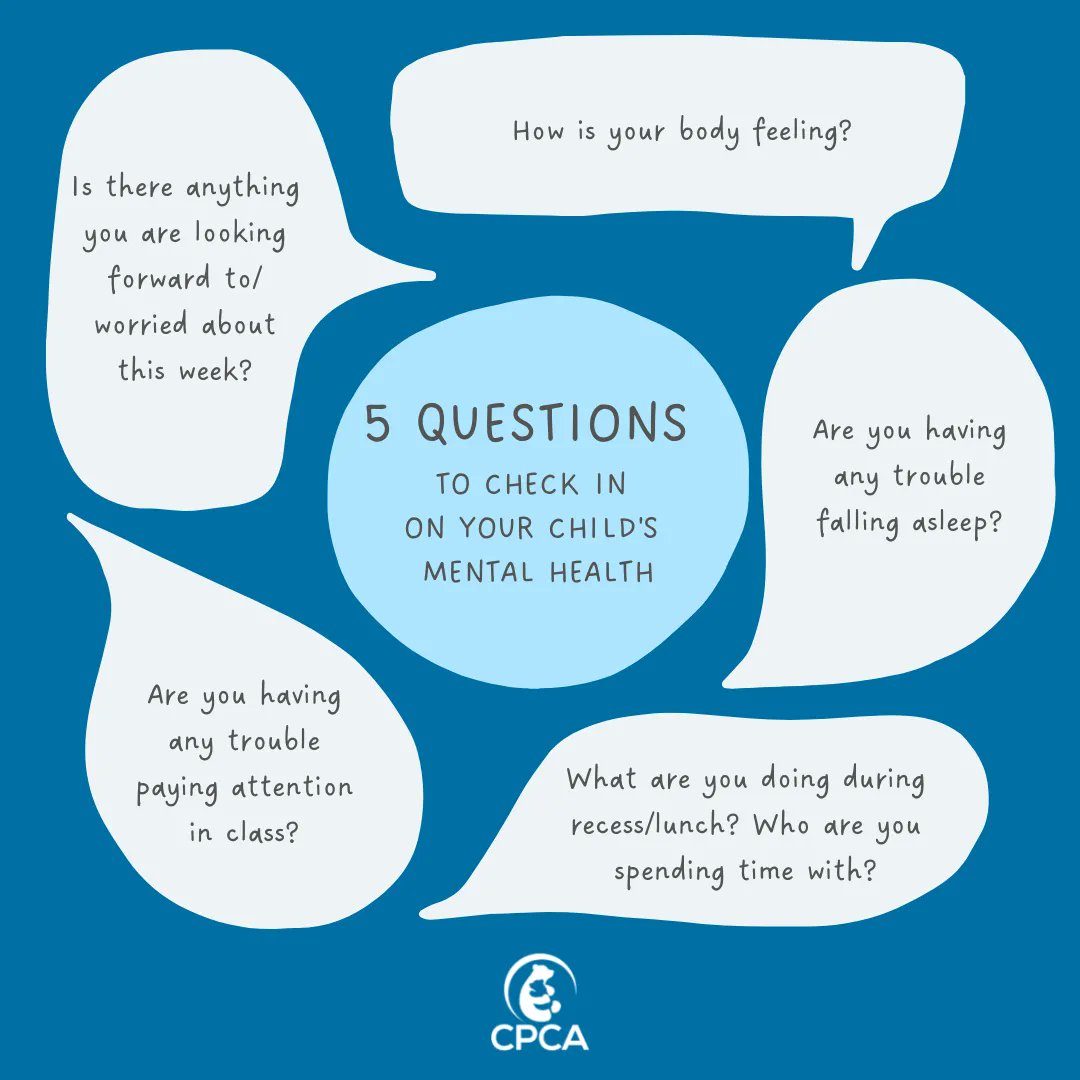 Let's take the opportunity today on #WorldMentalHealthDay to check in on our kids to see how they are feeling. Here are a few questions you can start with to create openings for your child to share their feelings, worries, and triumphs.