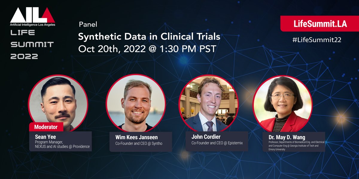 AILA_Community's tweet photo. With a lack of diverse, accessible clinical datasets, can we use Synthetic Data to make up for the difference and improve clinical outcomes? 

Join us during #LifeSummit22 on Oct 20th @ 1:30PM PST for our panel discussion, “Synthetic Data in Clinical Trials: What Could Go Wrong?” https://t.co/3EBJfMi8lz