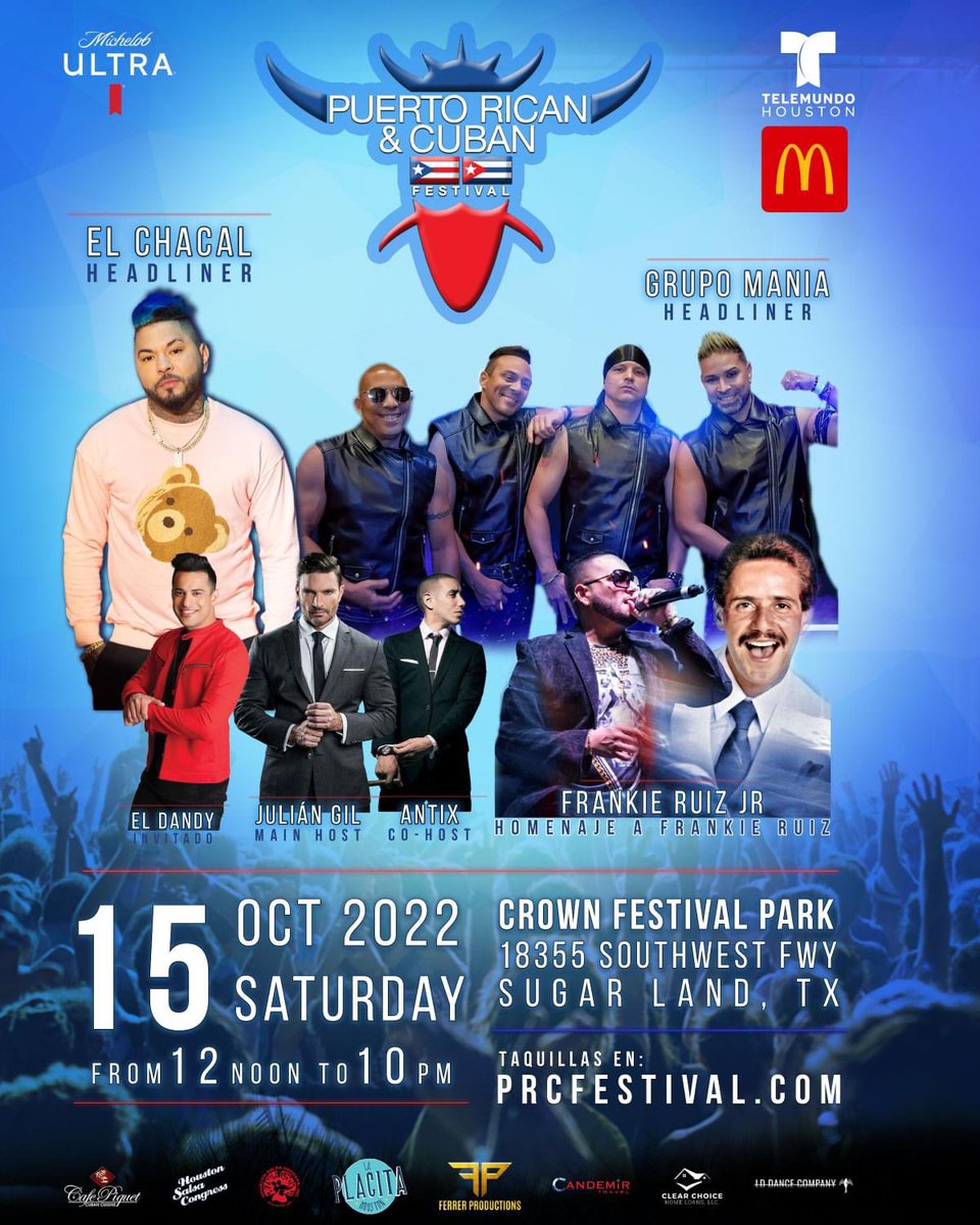 chulyevents's tweet photo. No te puedes el Puerto Rican &amp; Cuban Festival este Sabado 15 de Octubre en Houston!  
Si deseas tener la Oportunidad de Ganar Boletos o VIPs solo: RT🍀🍀🍀 https://t.co/Ahjol1TLoq