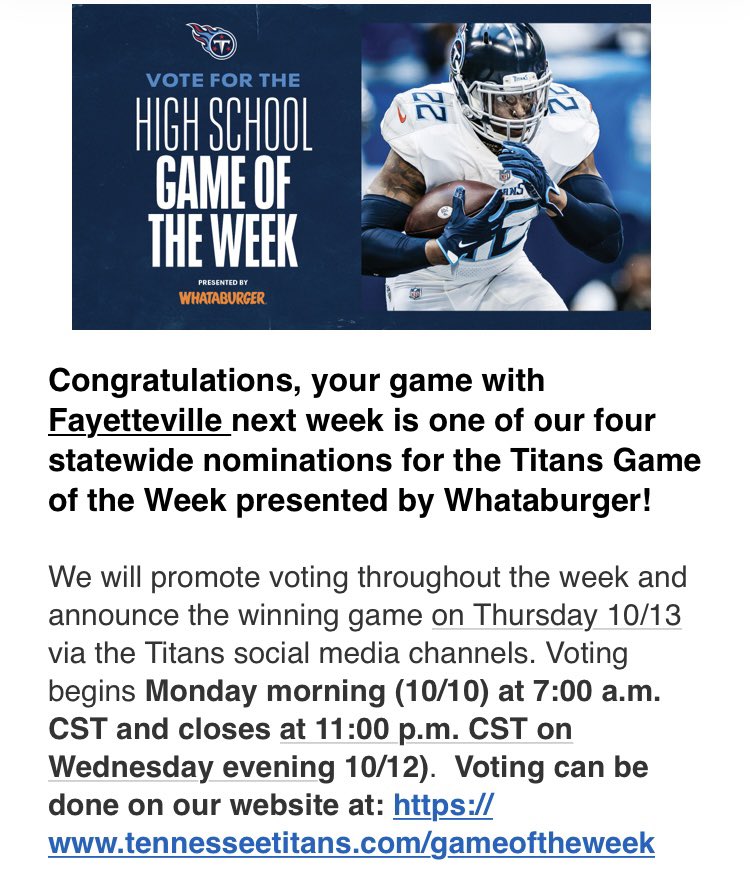 Vote for Red Bank vs Fayetteville for Titans Game Of The Week!