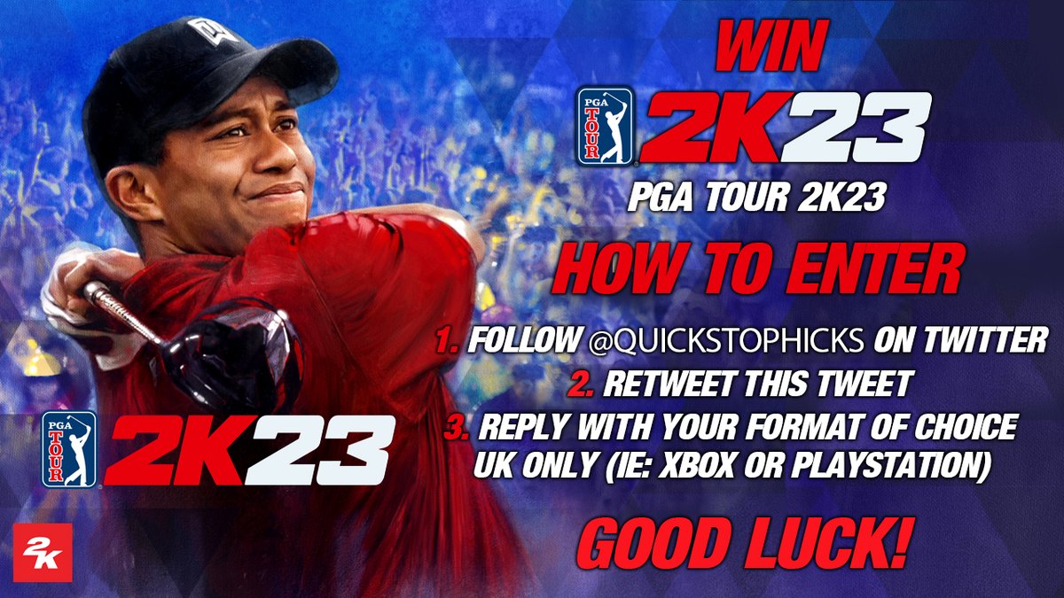 To celebrate the launch of PGA TOUR 2K23

You can win a copy of the game!

Simply follow the instructions below to enter

Good luck!

UK only. Winner drawn Thursday 13th October!

#PGATOUR2K23