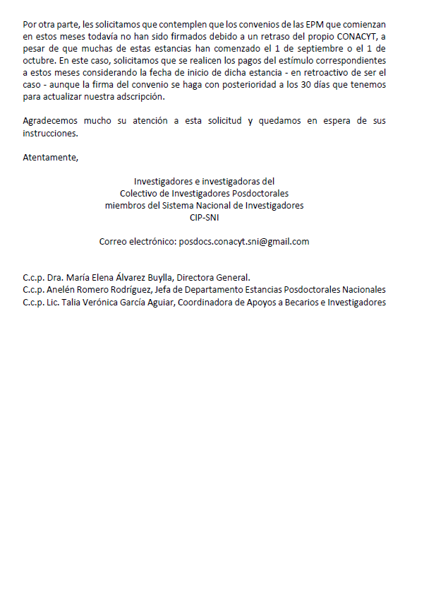 Solicitamos al <a href="/Conacyt_MX/">Conahcyt Consejo</a> que aclare cuál será el procedimiento para que las y los investigadores posdoctorales llevemos a cabo la actualización de nuestra adscripción como lo solicita el reglamento del SNI. Urgen procedimientos claros y concretos.