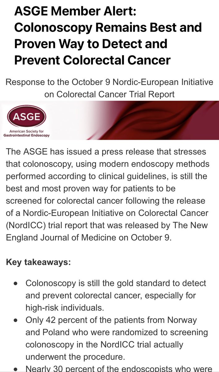The <a href="/ASGEendoscopy/">ASGE GI Endoscopy</a> analsysis of the latest <a href="/NEJM/">NEJM</a> study regarding #Colonoscopy &amp; colon cancer screening !