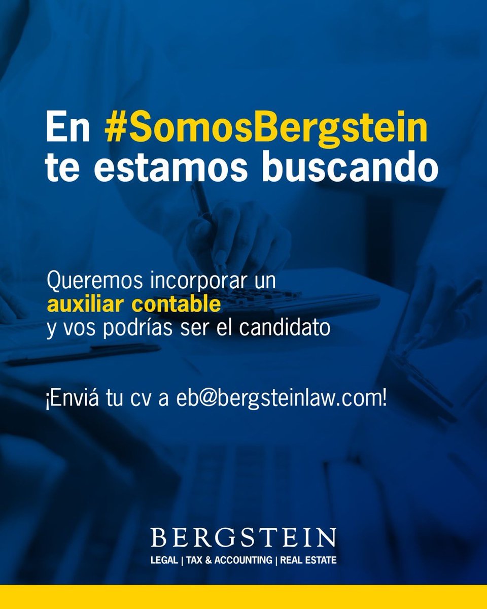SomosBergstein's tweet photo. ¡En #SomosBergstein seguimos creciendo! 

En esta oportunidad, buscamos auxiliares #contables 

Enterate de la oferta en este hilo ⤵️

(1/4) https://t.co/ubjpw3JRzx