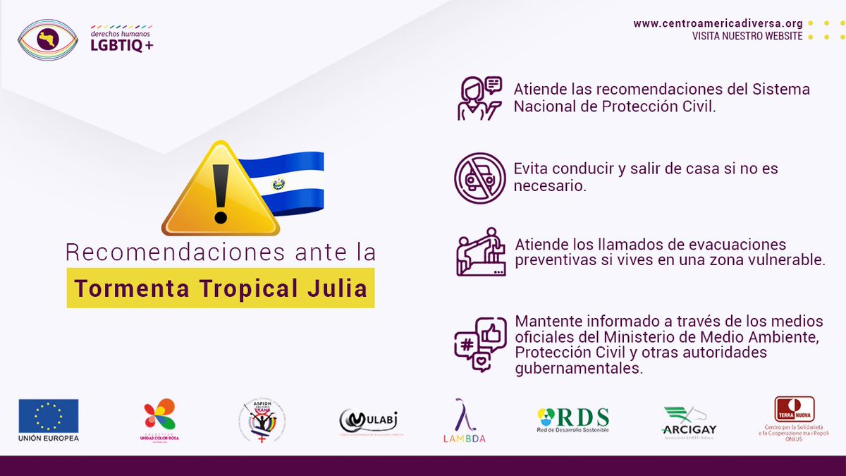 CADiversa's tweet photo. ⚠️Ante la #emergencia #ClimaSV por la #tormentatropicaljulia⛈ en #elsalvador🇸🇻, te recomendamos lo siguiente: https://t.co/zu4inYbHPH