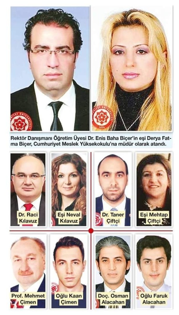 Sivas Cumhuriyet üniversitesinin kadro sınavını öğretim üyelerinin eşleri ve oğulları kazandı..