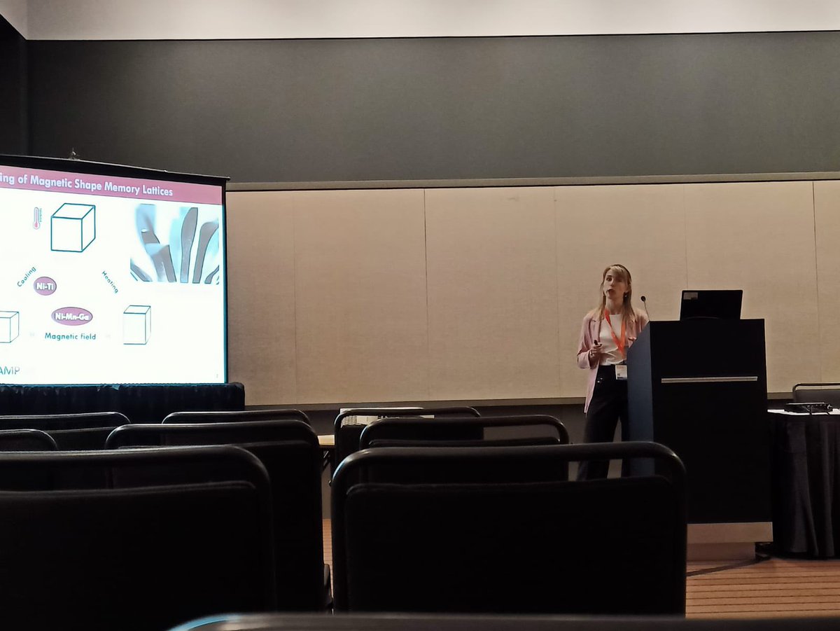 AMPLab_unibham's tweet photo. A great first talk at MS&amp;T’22 conference today by @Milleret_a on laser-based 4D printing of Ni-Mn-Ga magnetic shape memory lattices in the ‘Additive Manufacturing and cellular/ lattice structures’ session👏👏. https://t.co/okqtUeCbTD
