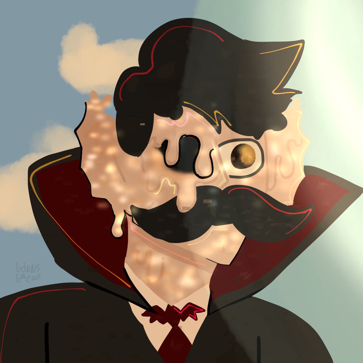 bdubsbacon's tweet photo. [ day 10 - sun ] mans cant catch a break he cant look at the moon because its big and terrifying, cant look at the sun because hes a vampi- oh god hes melting #mumbojumbofanart #mumbojumbo #Hermitcraftfanart #hermittober https://t.co/8af0oK3VUv