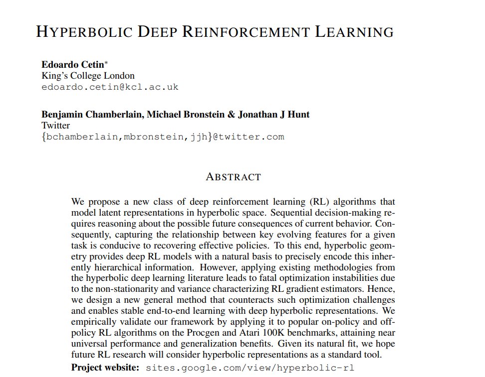 oh my! This is just amazing! Hyperbolic DRL. From Cetin et. al. #AI #Twitter账号 
<a href="/Twitter/">Twitter</a>
 
<a href="/mmbronstein/">Michael Bronstein</a> @DeepMind 
 #MachineLearning #Python #dataScientist  - Love it!🤩🤩🤩🤩