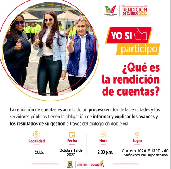 UMVbogota's tweet photo. 📢 #Atención vecinas y vecinos de Suba, el próximo miércoles estaremos con ustedes en el Encuentro Ferial de Rendición de Cuentas del @SectorMovilidad
🗓️ 12 de octubre
🕑 2:00 p.m.
📍Carrera 102A #129D - 40
Inscríbete
👉🏼 https://t.co/fZUKKZe1LA
#NodoSectorMovilidadDistrital https://t.co/YwiELbdgeS