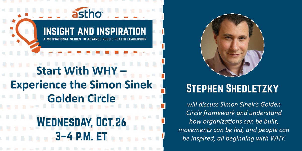 ASTHO's tweet photo. .@shedinspires coaches professionals to feel more fulfilled and engaged in their work. This exciting #InsightAndInspiration session will inspire the #PublicHealth workforce to #StartWithWHY.
Learn more and register for this complimentary event here ➡ https://t.co/bPY8clQJKp https://t.co/UchATiscAr