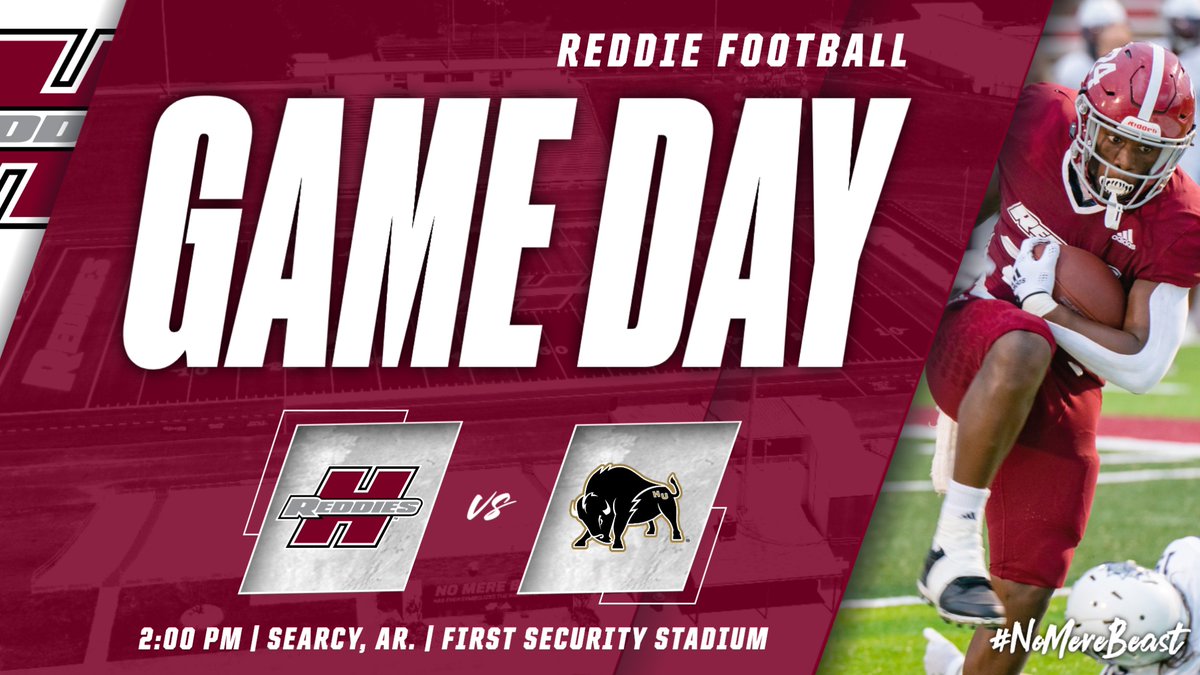 ReddiesFB's tweet photo. It's 𝙂𝘼𝙈𝙀 𝘿𝘼𝙔 in Searcy as the Reddies face off against No. 12 ranked Harding! 🏈

🆚 No. 12 Harding
⏰ 2:00 p.m.
📍 Searcy, AR
📺 https://t.co/l9OyfWsYQE

#NoMereBeast | #CodeRed https://t.co/0MEKfzhEi8