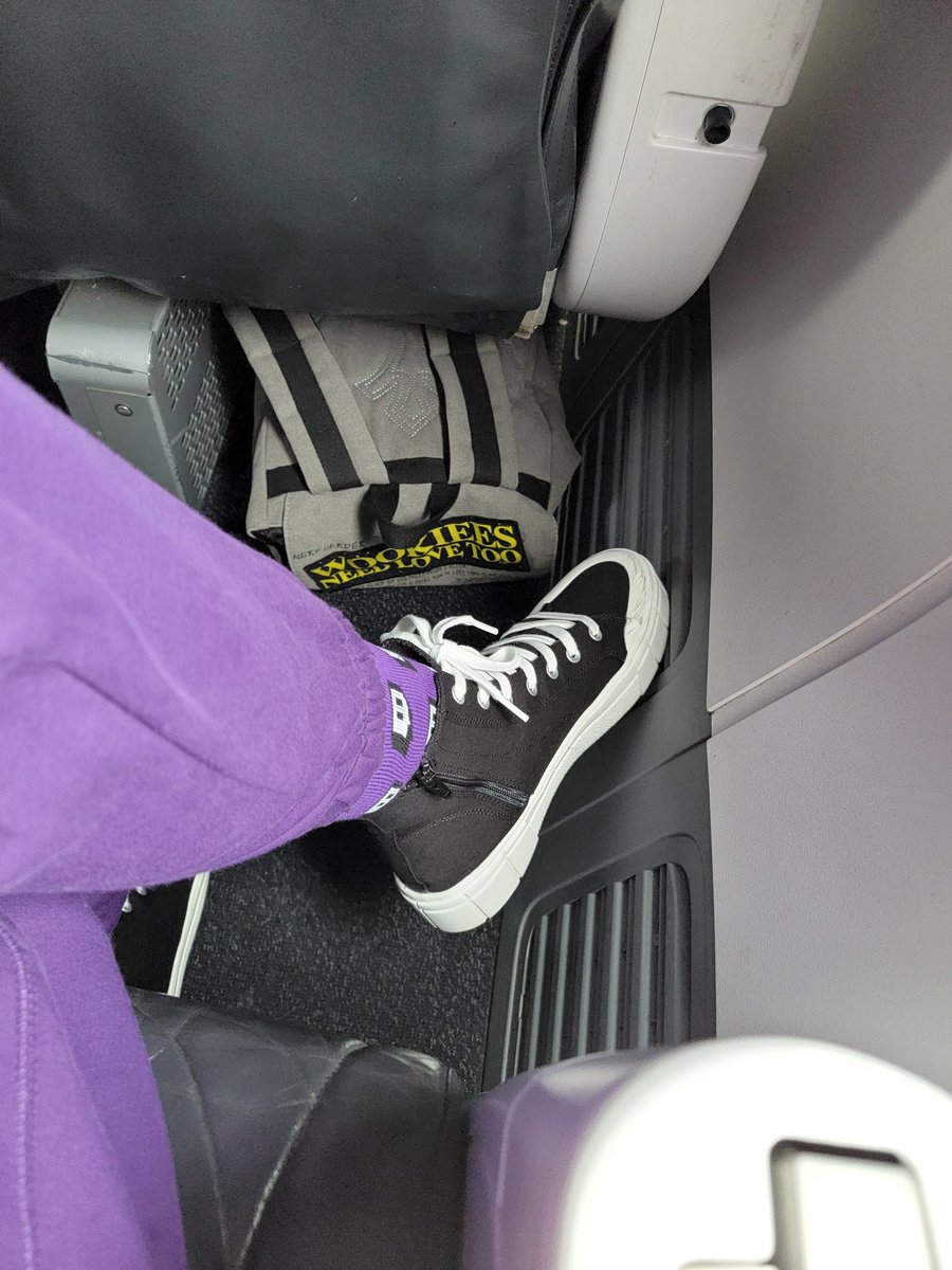 HazardBunny's tweet photo. Heading home from twitchcon decked out in purple and super cozy! I met some of the coolest people and am so grateful for my @StreamRaiders family! Ya'll made this trip epic!!! @Madharley15 @tokozoona @CaptainKappa04 @AeroGarfield_29 @ctv_river @GameCowTV @LiquidMusicEnt @KLUVSZ https://t.co/yhbnCZVv7h
