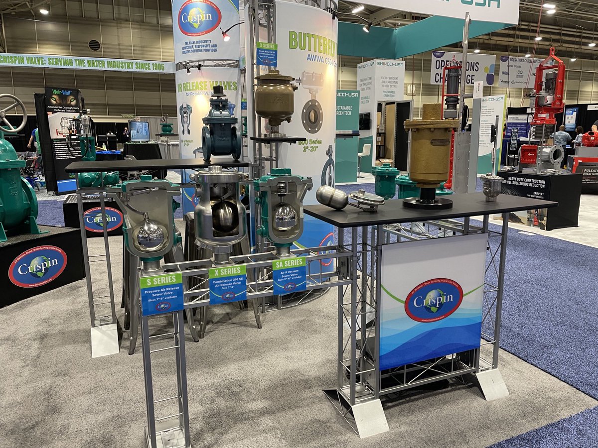 julielemense's tweet photo. The invention that started the Air Valve industry is on the table at right in its antique glory—Crispin Valve’s patented design and show valve from 1905. Visit booth 3571 @ #WEFTEC22 to see a little bit of #history https://t.co/mxWXfuVipQ