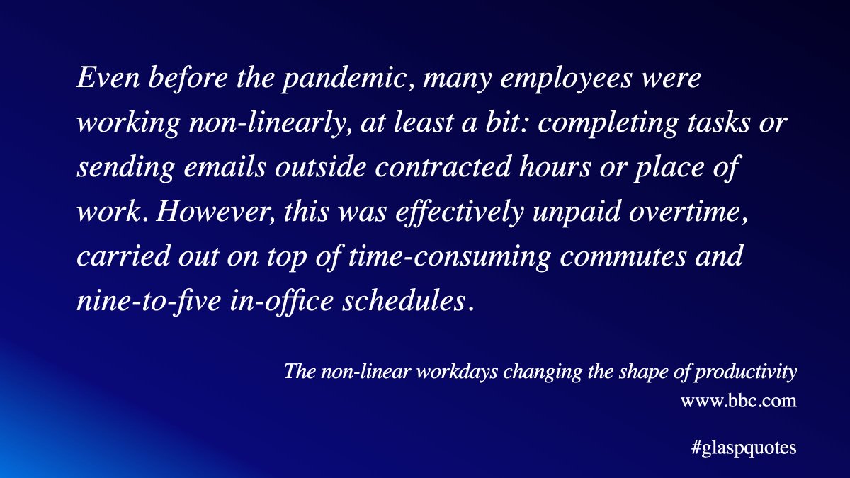 itstechnical_cf's tweet photo. ๐บ โThe non-linear workdays changing the shape of productivityโ
5๏ธโฃ #GlaspQuotes ๐ Keywords: #remotework #nonlinearwork
โ๏ธ By: Alex Christian ,@BBC
๐ Article URL: https://t.co/M2LrywnMQ5
๐ More Highlights @_Glasp: https://t.co/sCtmncfwhu https://t.co/o0exRycb7P