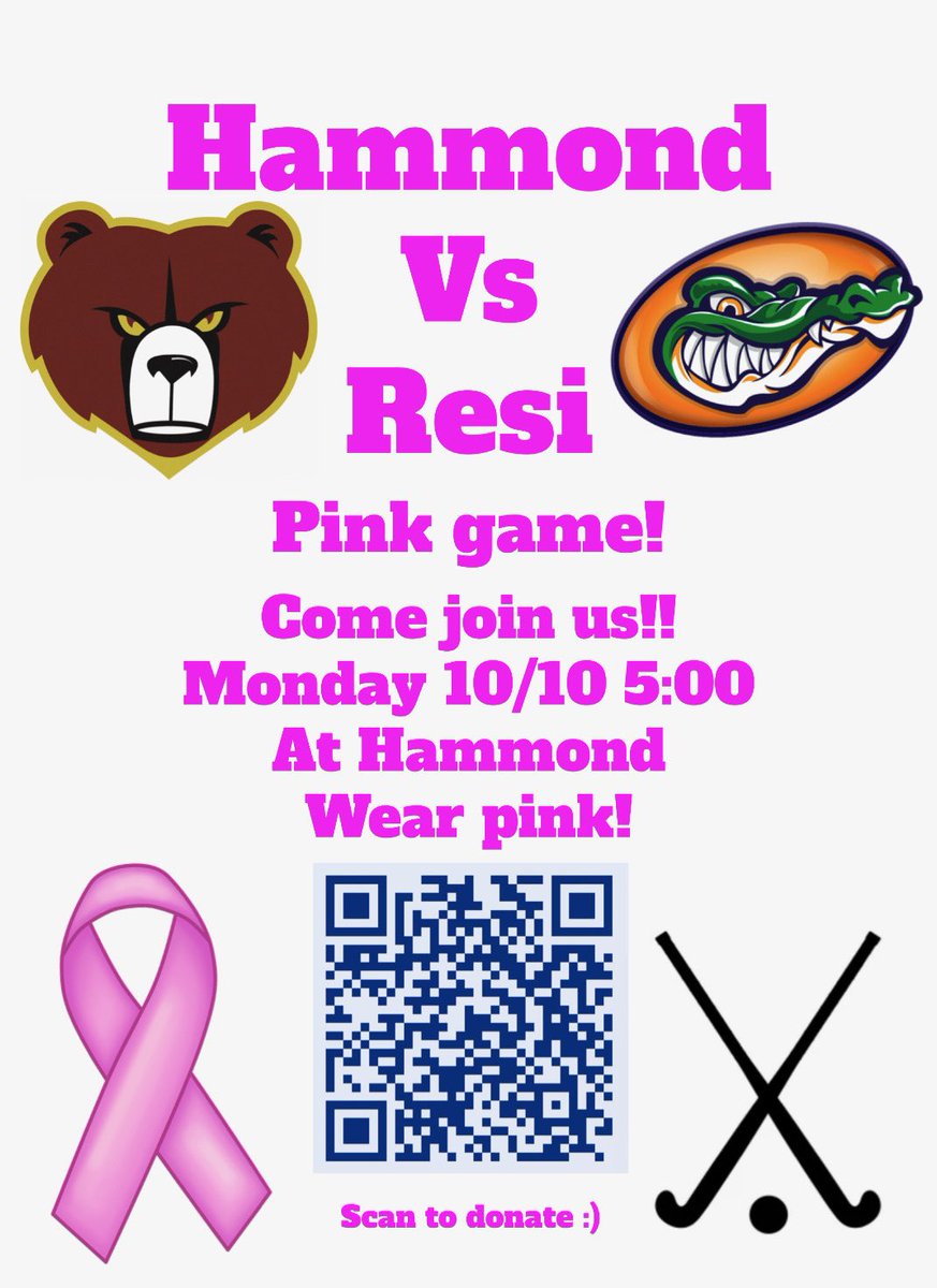 HammondHSFH's tweet photo. Join us for our annual pink game tonight @ 5:00 pm - Stadium Turf as the bears play visiting @hcpss_rhs Scan QR Code to donate!  @P4TC_NFCR https://t.co/RtbxRCapUF